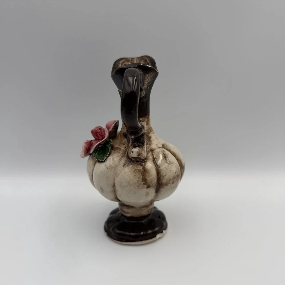 Vtg Nuova Capodimonte Small Porcelain Floral Trinket Vase Pitcher Italy